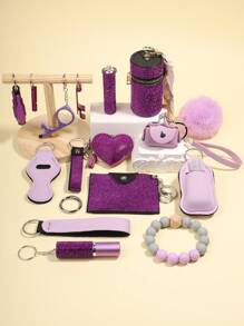 1/18 piezas Juego de llaveros con cristales para mujer con muñequera, bolsa para llaveros, soporte para tarjetas con pompón. Diseño novedoso, material duradero, adecuado para Halloween, Navidad, regalos para familiares y amigos, uso diario, accesorios de autodefensa para el coche, encantos para mochilas, accesorios de Halloween góticos y Y2K, accesorios para el Día del Maestro, cordones con soporte para identificación, accesorios para el coche - Multicolor - Ver 16