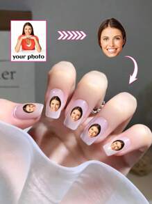 195/390/780pc Customized Face Portrait Nail Stickers, Personalized Customized Photo Nail Stickers, Waterproof Photo Nail Art Stickers, Nail Tattoo Stickers, Fashionable Nails, Customized Nail Stickers, Customized Face Stickers, Personalized Christmas Gifts Nail Supplies - Multicolor - View 3
