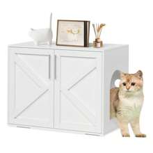 Danolapsi Cat Litter Box Enclosure,Hidden Litter Box Furniture With Double Room,Wooden Litter Box Enclosure Furniture,Indoor Cat House Cat Washroom Furniture Side End Table TV Stand - White - View 1