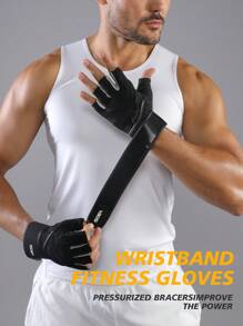 VBOSI 1 Pair Half Finger Shock-Absorbing Fitness Gloves For Men And Women, Anti-Slip Breathable Cycling Gloves, Weightlifting, Dumbbell, Palm Protection, Sports Gloves, Beach Games, Black Gloves With Adjustable Straps