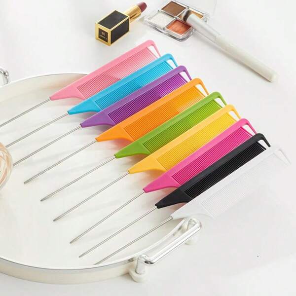 9pcs/Set Stainless Steel Hair Brushes With Comb And Fine Teeth, Suitable For Professional Hair Salon