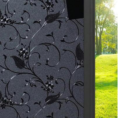 Static Cling Total Blackout Window Film Privacy Room Darkening Window Tint Black Window Cover 100% Light Blocking No Glue