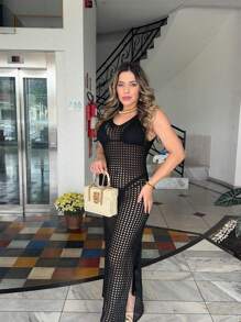 Elegant Lace Long Beach Cover-Up Knitted Dress Beach Cover-Up New Summer 2025