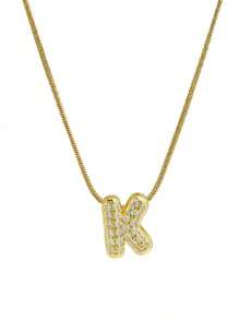 Small Chunky Alphabet Balloon 3D Letter Initials Gold Plated Pendant Necklace For Women Personalized Jewelry