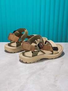 1双简约纯色平底凉鞋，编织皮革鞋带，魔术贴搭扣设计，舒适透气，男女皆宜，适合夏季穿着 - 杏色 - 查看 6