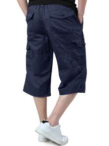 KEFITEVD Hombre Algodón Senderismo Capri Shorts Casual Street 3/4 Largo Verano Cargo Cropped Pants Ligero Debajo Rodilla Corto Pantalones Con 7 Bolsillos, Azul Marino