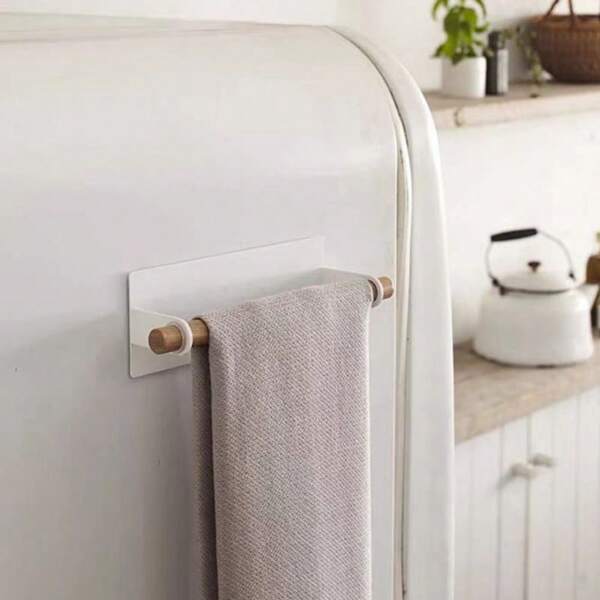 قطعة واحدة رف مطبخ مغناطيسي للمناشف على جانب الثلاجة اليابانية، منظم تخزين معلق بدون حاجة لحفر