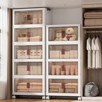 Gabinete de almacenamiento plegable de gran capacidad, apto para cocina, sala de estar, dormitorio, plantas 1-5, sin instalación, con ruedas en la base y puerta doble, ancho frontal de 55 cm