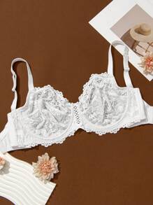 Wingslove Plus Size Solid Floral Lace Minimizer Underwired Sexy Bra Non Padded Unlined Full Coverage Sexy Lingerie Bra