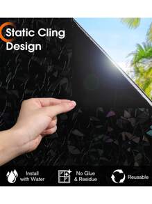Phim cửa sổ cản sáng, Tấm che cửa sổ cản sáng, Tấm kính màu chặn ánh sáng mặt trời, Tấm che riêng tư cho phòng tối, Ban ngày, Ngủ, Kiểm soát nhiệt, Không dính, Màu đen - màu đen - Xem 2