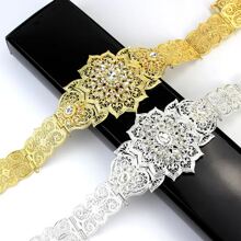 1pc Luxurious Arabian Belly Chain For Women, Hollow Floral Pattern, Gold-Plated, Rhinestone Inlay, Middle East Robe Belt, Moroccan Caftan Jewelry, Festival Party Gift