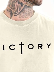 Oversized T-Shirt Victory Tank Top Over Streetwear Shirt Men Unisex Shirt Gym Workout Loose Summer Cotton Printed T-Shirt - 奶油色 - 查看 3