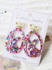 1 Pair Acrylic Bling Sequin Rabbit Eggs & Bow Knot Earrings, Exaggerated Festival Party Dangle Studs