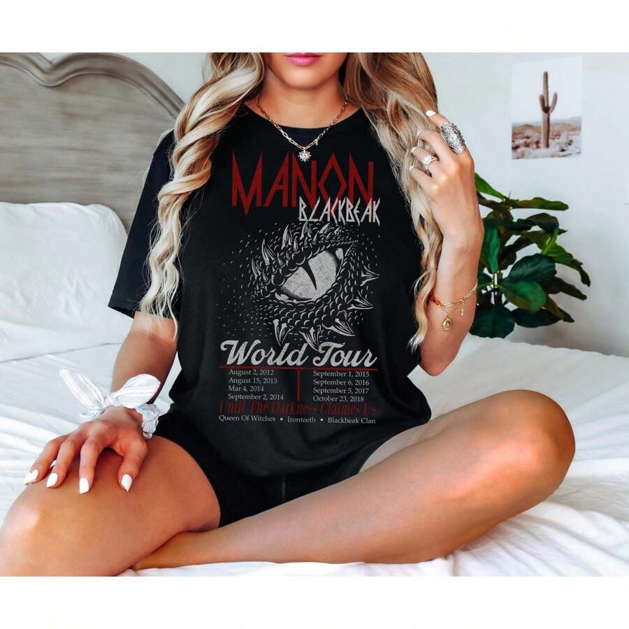 100% Cotton Manon Blackbeak, Comfort Colors®, We Are Thirteen, Throne Of Glass Merch, Sarah J Mass, SJM Merch, Booktok Shirt Comfortable Graphic Stretched Breathable Print Round Neck Short Sleeve Homme Casual Stylish Soft Versatile Designer Clothes Slightly For Women Top For Everyday Wear Summer Fashion Unisex - Black - View 1
