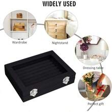 Rings Organizer Tray Slots Velvet Jewelry Earring Storage Box With Transparent Lid Jewelry Display Wife Mom Women (Beige) - Black - View 6