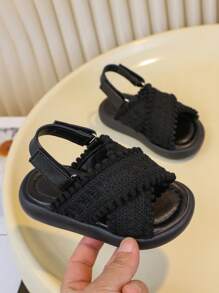 Girls Vintage Woven Sandals, Outdoor Convertible Beach Shoes With Prints, Summer