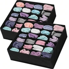 1PC Socks And Underwear Storage Box- Black 24-Grid Fabric Drawer Organizer Set For Socks And Underwear, Collapsible Closet Storage Box With Multiple Compartments, Space-Saving Organizer Bins For Dressers And Wardrobes, Non-Woven Fabric With Sturdy Cardboard Insert, Perfect For Organizing Bras, Underpants, Socks, And Scarves, Storage Boxes With Individual Slots. Bedroom, Organizer, Home Storage, White T Shirt Women, Black Pants Women, Ladies Winter Clothes, Dress,