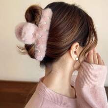 1 件可爱蓬松仿珍珠螃蟹发夹，适合枕骨，甜美发饰，大号发夹，适合秋冬，日常使用秋季爪夹发饰，适合女士度假装扮 - 彩色 - 查看 8
