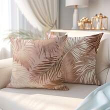 2 pièces de simples housses de coussin décoratif à feuille de palmier rose, en tissu polaire doux à un seul côté, 45*45CM, convient pour la décoration intérieure, les fêtes, les cadeaux