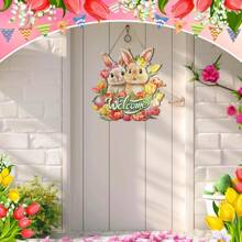 Easter Wreaths For Front Door Bunny Welcome Wood Sign Door Hanger Spring Decorations Easter Hanging Plaque Rabbit Sign Decorations For Home Shop Garden