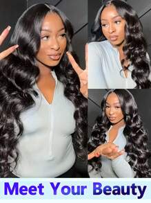 13x6 波浪蕾丝前假发 自然黑色透明蕾丝前假发 巴西真人发 180 密度 女士用 - Natural Black - 查看 5