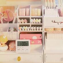 學生桌面大容量傾斜筆筒,標記筆架和桌面文具抽屜式整理/儲物盒,適用於兒童 - 杏色 - 查看 6