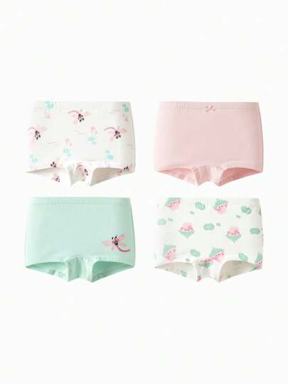 Balabala Young Girls' 4 Packs Boxer Shorts, Antibacterial Underwear For Young Girl