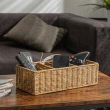 Wicker Basket With 3 Compartments, Woven Baskets For Organising, Storage Basket, Toilet Tank Basket, Bathroom Counter Organiser, Bedroom Organisation, Resin Wicker 1pc, Toilet Paper Basket,Bathroom Basket - Brown - View 8