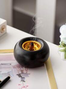 1 pieza de quemador de incienso de forma redonda con combinación de metal y cerámica, color blanco y negro, estilo moderno minimalista, de lujo, para aromatizar el hogar, adecuado para escritorio, hogar, oficina, hotel, sala de estar, salón, decoración navideña
