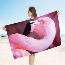 1pc Oversized Flamingo Printed Beach Towel, Extra Large Ultra Soft Quick Dry Beach Blanket - Skin-Friendly And Portable, Suitable For Fun Trips, Yoga, Picnics And Pool Parties
