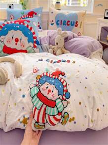 3 件套高密度面料 Ins 风格高级卡通提花床上用品套件（包括枕套） - 彩色 - 查看 6