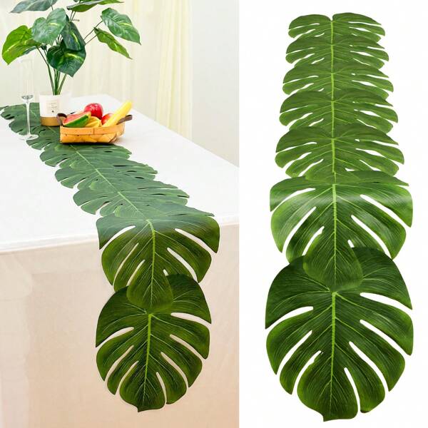2/4/6pcs Artificial Palm Leaf Table Runner 72 Inch, Tropical Palm Leaf Table Runner Artificial Leaf Tablecloth For Wedding Hawaiian Luau Jungle Summer Party Tropical Table Decoration