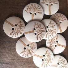 5pcs Natural Wooden Buttons, Solid Wood Color, Big Tree Design, Double Hole - White 5PCS - View 1