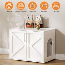 Danolapsi Cat Litter Box Enclosure,Hidden Litter Box Furniture With Double Room,Wooden Litter Box Enclosure Furniture,Indoor Cat House Cat Washroom Furniture Side End Table TV Stand - White - View 7