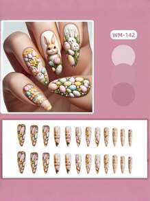 24 Stück Osterhasen Fingernägel, Cartoon süße Hase & Ei Themen Nagelaufkleber zum Aufkleben