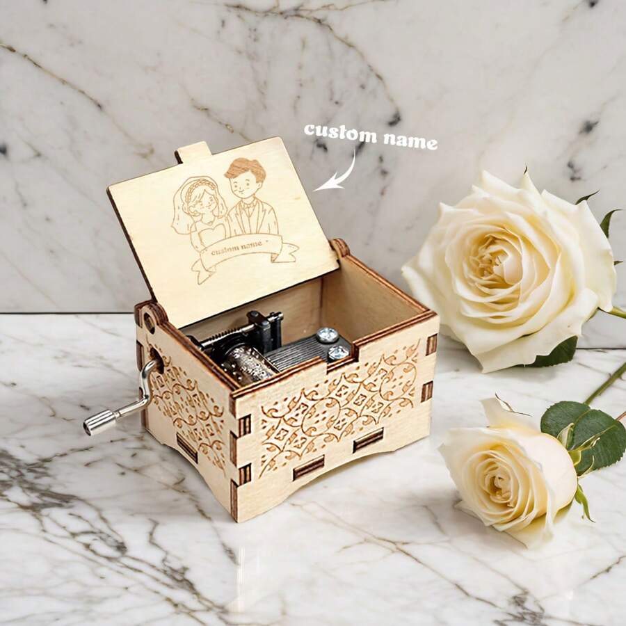 1 pieza, Caja de música personalizada con estilo de San Valentín, Caja de música personalizada, Dispositivo de melodía de metal personalizado, Caja de música grabada clásicamente, Caja con tema musical, Regalo para amigos, Regalo de San Valentín para amigos cercanos