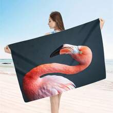 1pc Oversized Flamingo Printed Beach Towel, Extra Large Ultra Soft Quick Dry Beach Blanket - Skin-Friendly And Portable, Suitable For Fun Trips, Yoga, Picnics And Pool Parties
