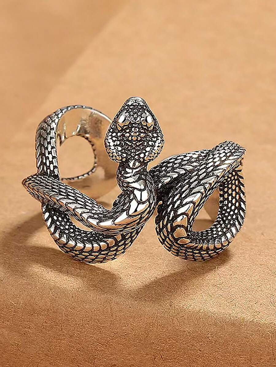 1pc Men's Adjustable Zinc Alloy Python Shaped Open Ring, Retro & Creative Personalized European And American Style, Gift For Men
