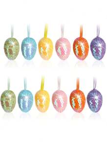 1/3/6/9 stuks glitterpaaseieren om op te hangen, kleurrijke paasei-ornamenten met pailletten, glanzende hangende eieren van schuimrubber, decoraties voor de paasboom, doe-het-zelf voor feestjes