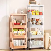 Carrito de almacenamiento para libros, gabinete de almacenamiento con ranuras para cocina, organizador de hogar para baño y sala de estar, estante de esquina estrecho para cocina - Blanco - Ver 4