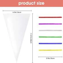 Sumwitum Sweet Cones Bags,100pcs Sweet Cone Bags With 100pcs Colorful Ties And 100pcs Golden Ties,Triangle Clear Bags For Goods Packaging Of Birthday And Other Festivals(30 * 16cm) - 無色 - 查看 2