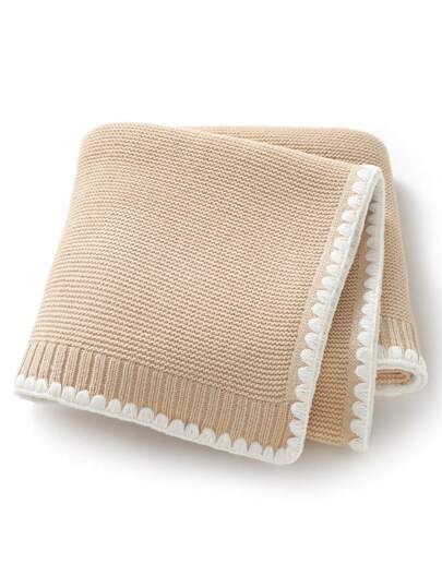 1 件婴儿针织襁褓毯，休闲简约精致边缘婴儿推车毯，四季通用