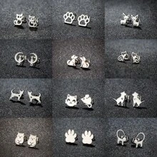 12 pares de sencillos pendientes con diseños de mascotas, pendientes de acero inoxidable con diseños de gatos y perros, joyería mixta para uso diario y como regalo
