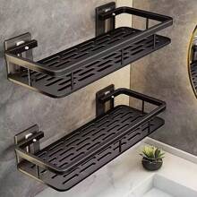 Shower Rack, Adhesive Shower Rack 1-Piece Set With Hook, No Need For Drilling, Wall Mounted Rust Proof High-End Storage Bathroom, Kitchen, Storage Rack, Racks For Storage, Shelf, Black Home Bathroom Decor Bathroom Organizer Fall Decor Back To School Bathroom Accessories - Multicolor - View 2