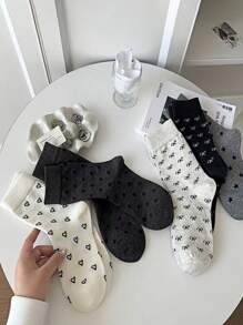 5 双女士春秋新款波尔卡圆点、蝴蝶结、心形、星星长袜，舒适柔软百搭甜美袜子，秋季 - 彩色 - 查看 10