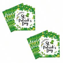 20pcs/Set Saint Patrick Shamrock Themed Party Disposable Tableware Set, Includes Napkins - Green - View 2