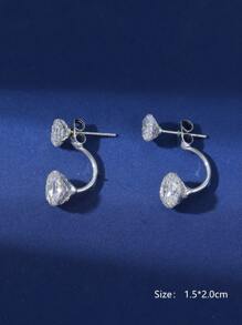 2 件圆形心形铜线配方晶锆石耳钉，适合女士，适合日常、约会、派对、婚礼 - 銀 - 查看 2