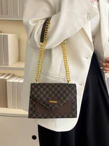 Artistic Letter Print Handbag, Women's European And American Cross-Border Commute Bag, Korean Vintage Fashion Purse, Stylish Tote Shoulder Bag, 2025 New Arrival, Versatile Small Square Bag,