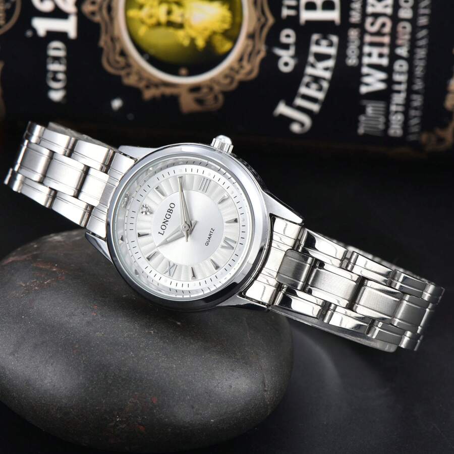 1 szt. Damska srebrna koperta, biała tarcza, pasek ze stali nierdzewnej, wielofunkcyjny zegarek kwarcowy odpowiedni do codziennego noszenia, styl biznesowy wysokiej klasy 83345