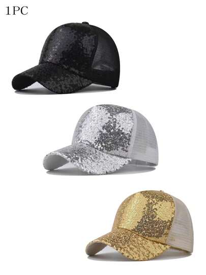 1pc Unisex Solid Vibrant Y2K Sequin Casual Baseball Cap, Suitable For Carnival, Holiday Parties